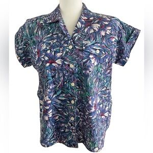Cabrais Vintage Button Front Floral Short Sleeve Blouse I 12